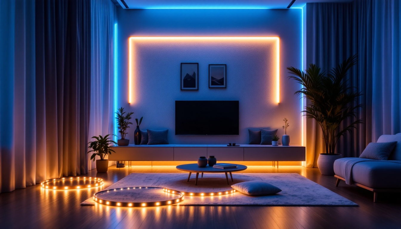 A photograph of a beautifully arranged led strip lighting installation in a modern interior setting