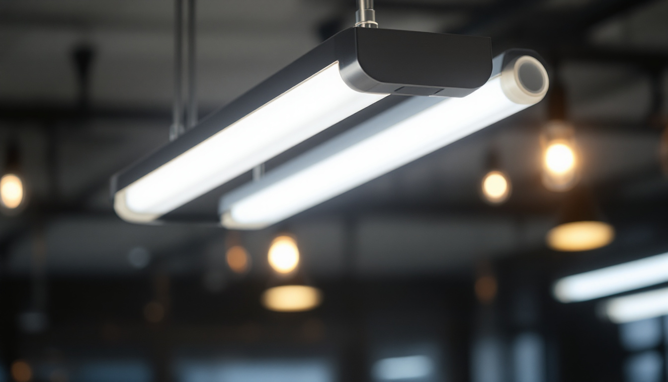 A photograph of a modern ballast fluorescent light fixture in use