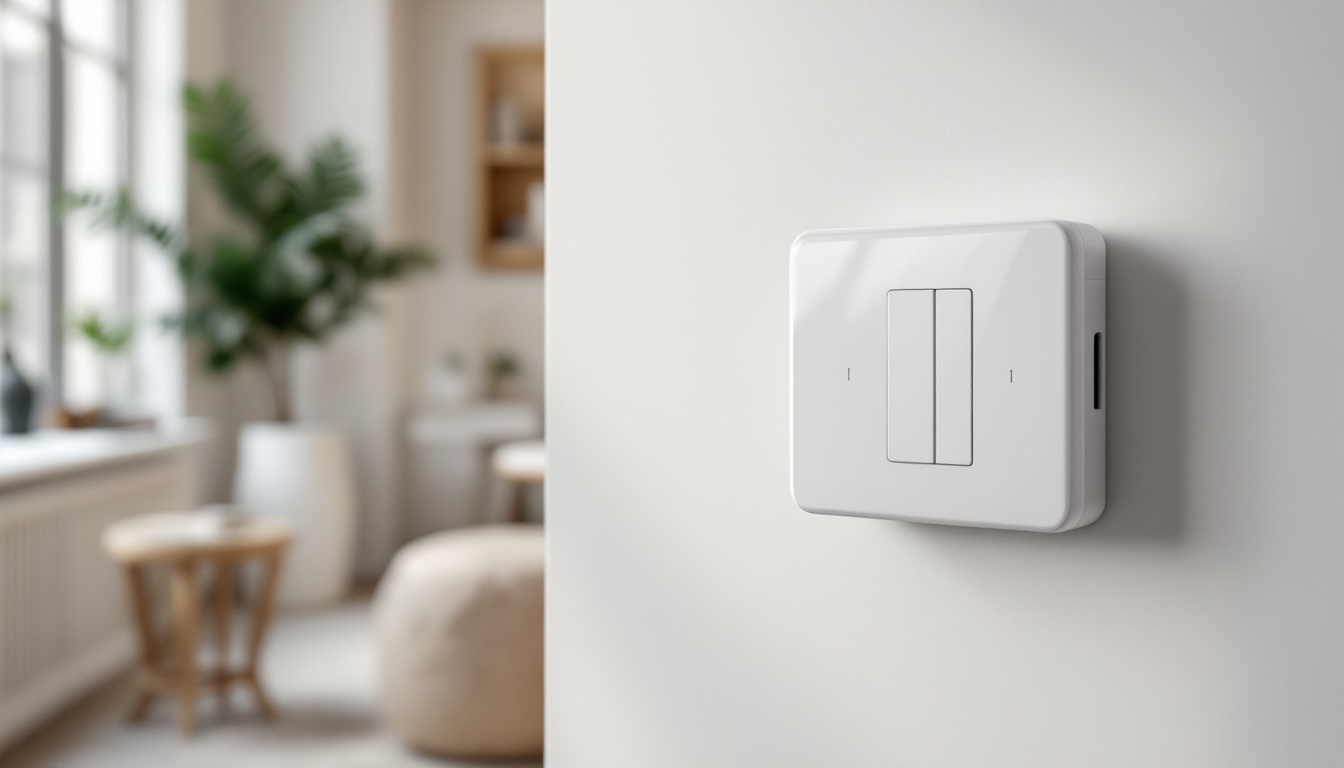 A photograph of a modern smart switch installed in a stylish home setting