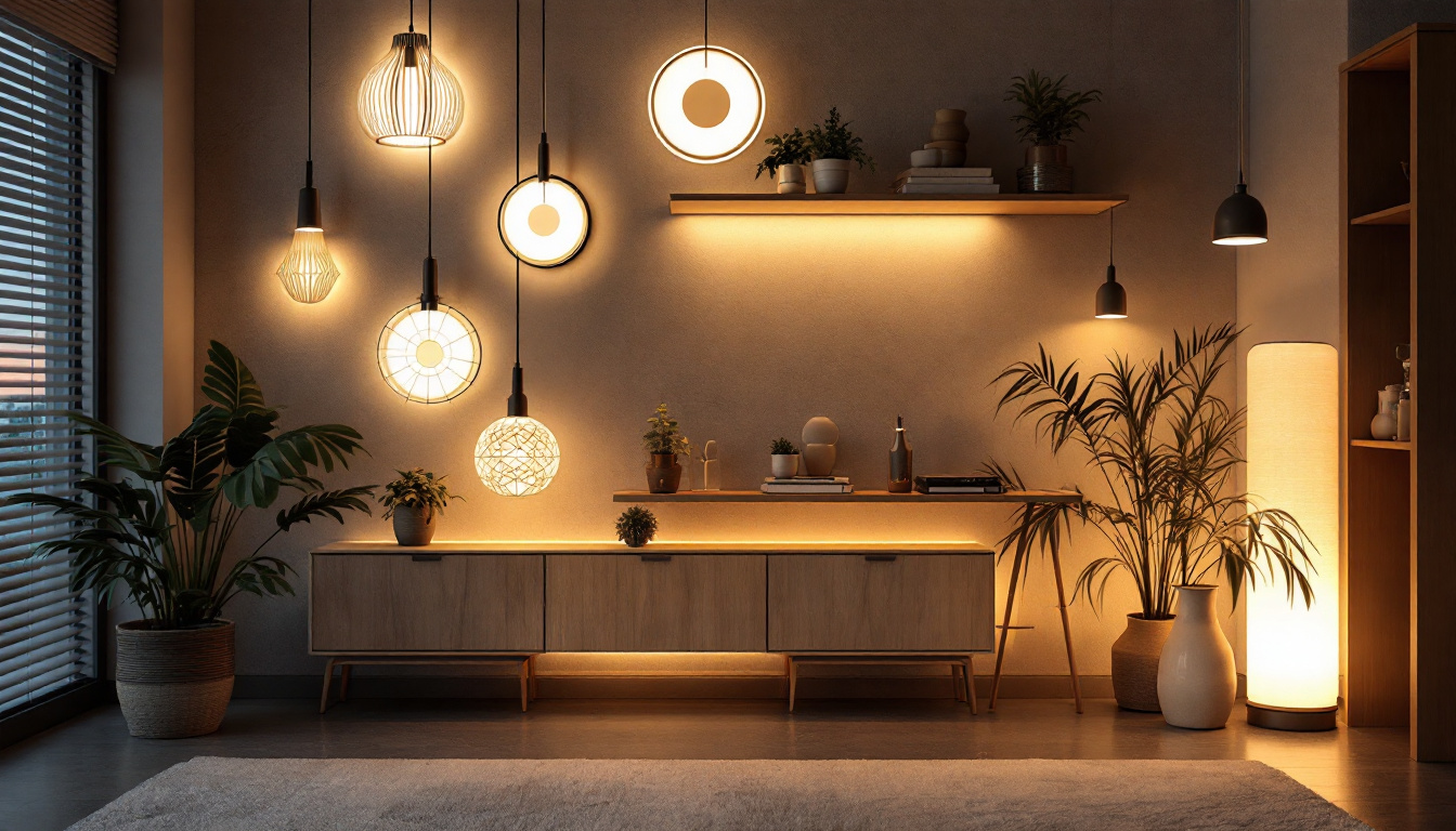 A photograph of a beautifully arranged lighting display in a modern home setting