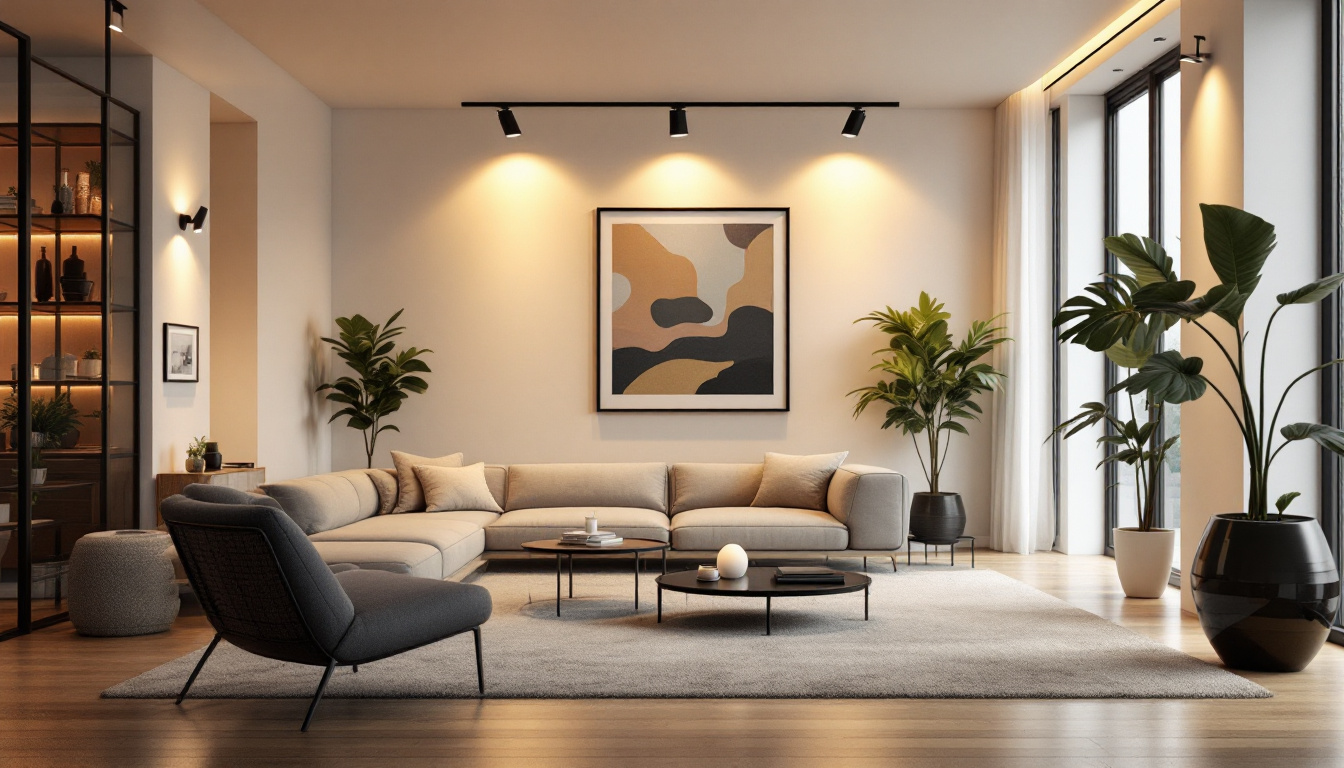 A photograph of a modern interior space featuring sleek flat can lights