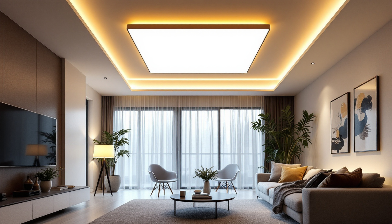 A photograph of capture a photograph of a modern living space featuring stylish square led ceiling lights