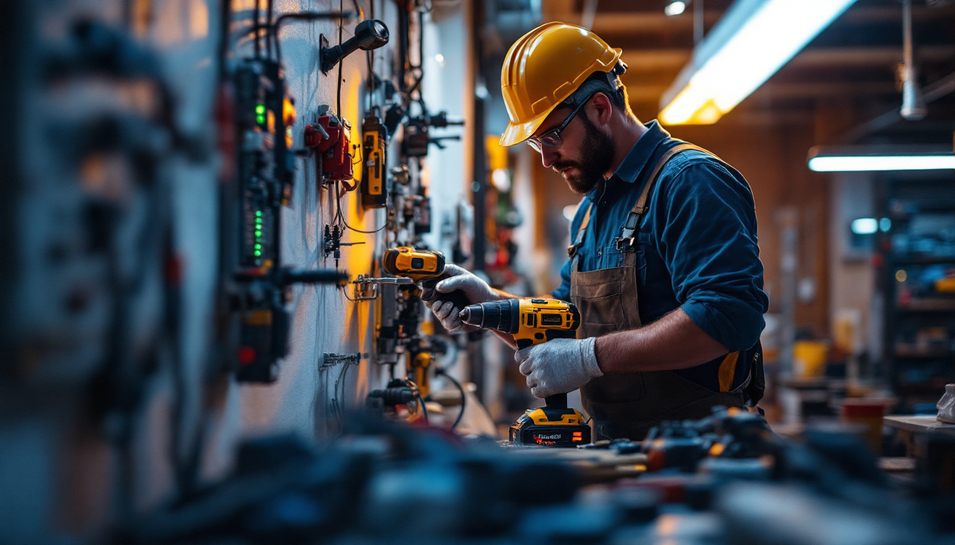 A photograph of an electrician in action