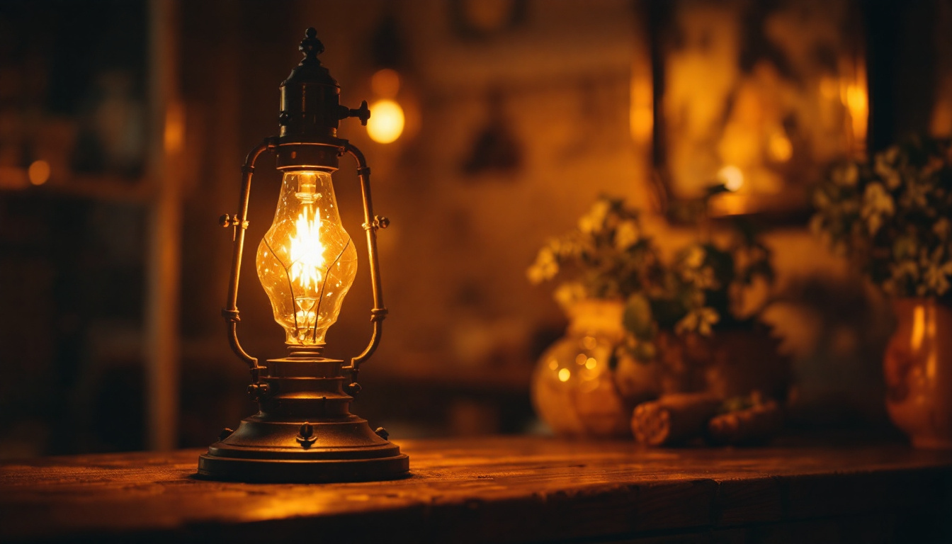 A photograph of a vintage lamp illuminating a cozy