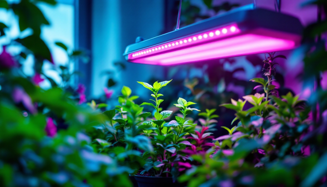 A photograph of a t-5 grow light bulb in action