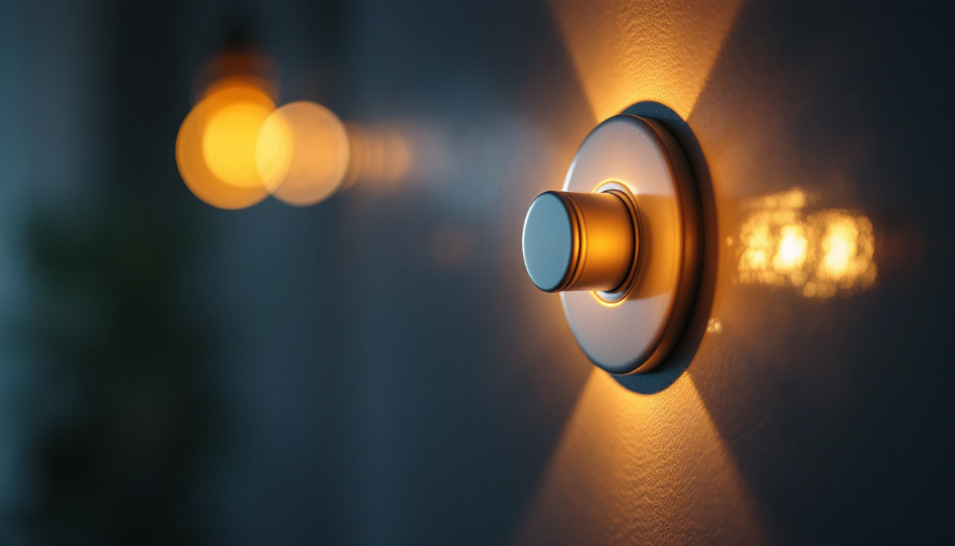 A photograph of a close-up of a push switch light being activated in a well-lit environment