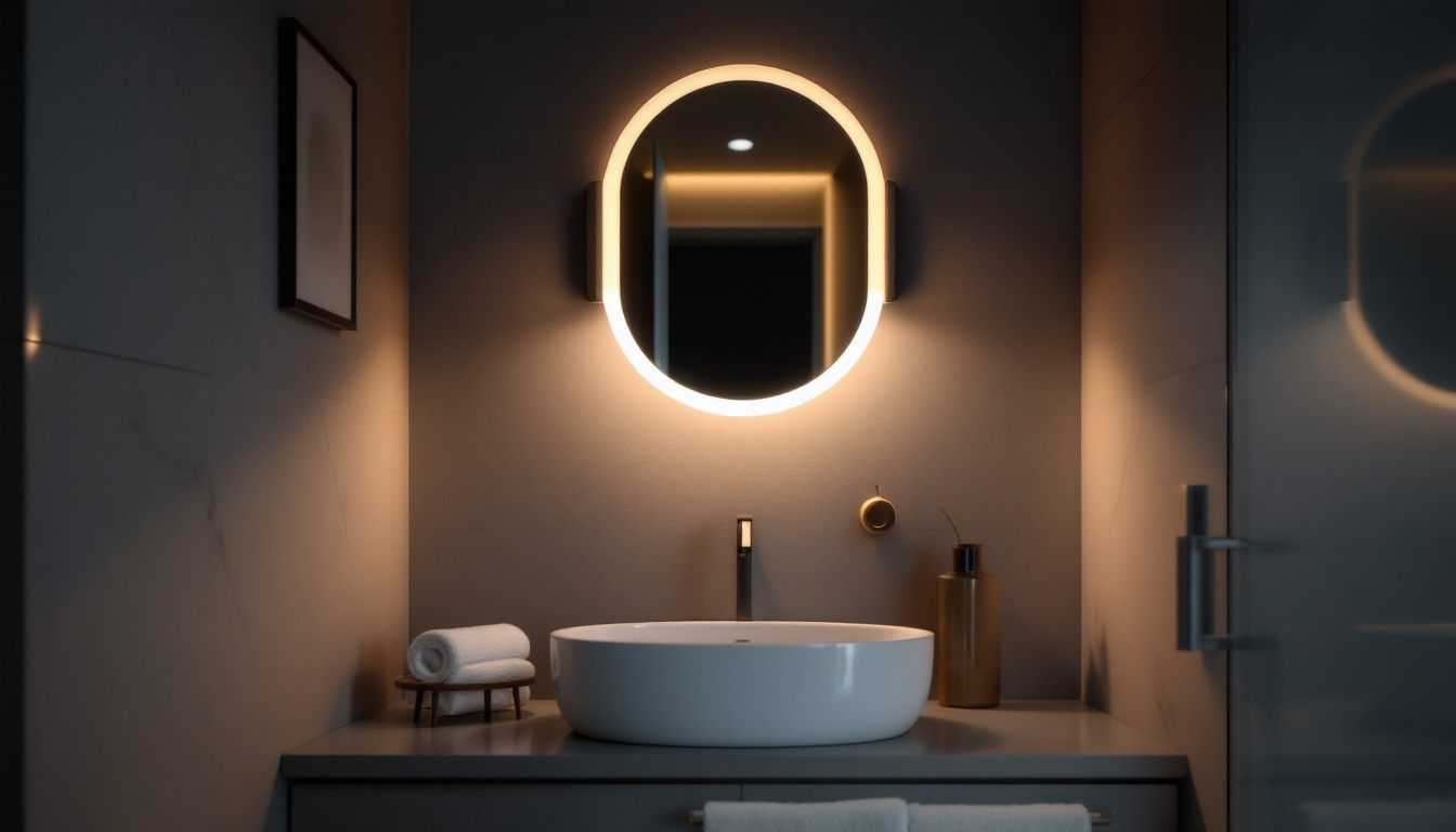 A photograph of capture a photograph of a modern led vanity light installed in an elegantly designed bathroom