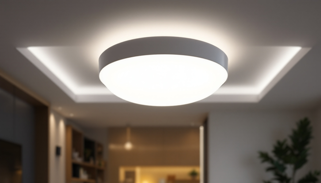 A photograph of a beautifully designed flushmount light fixture installed in a modern living space