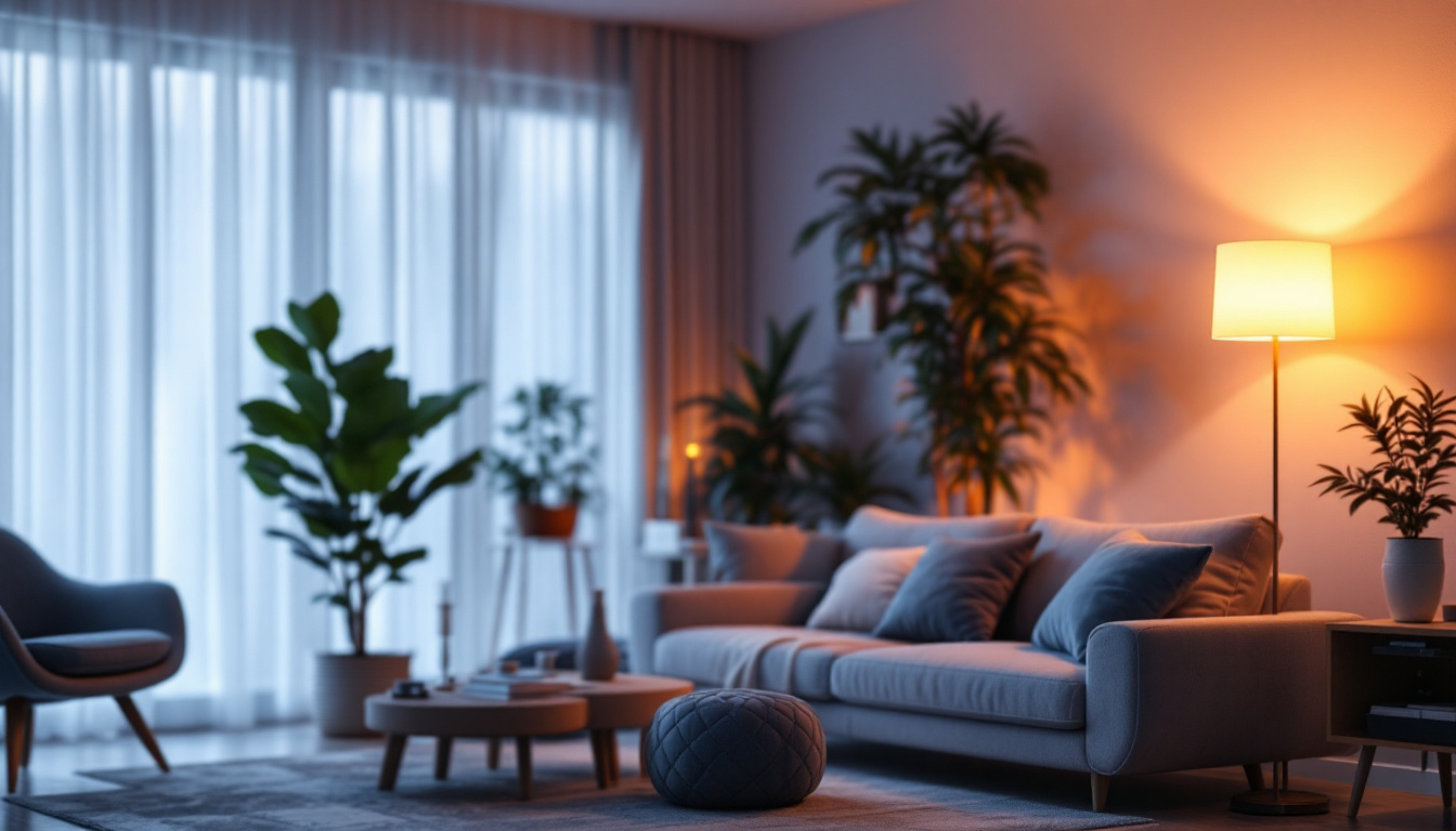 A photograph of a modern living space illuminated by stylish led lamp lights