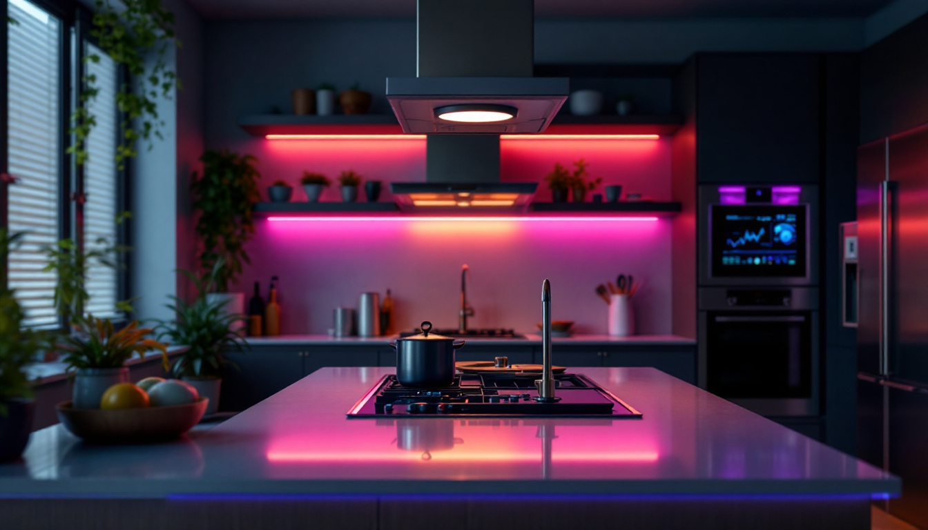 A photograph of a modern kitchen featuring stylish can lights that highlight the innovative technologies and design elements