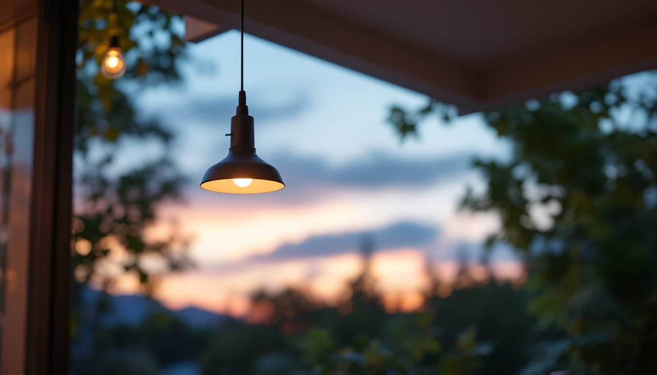 A photograph of a beautifully designed outdoor pendant light hanging from a porch ceiling