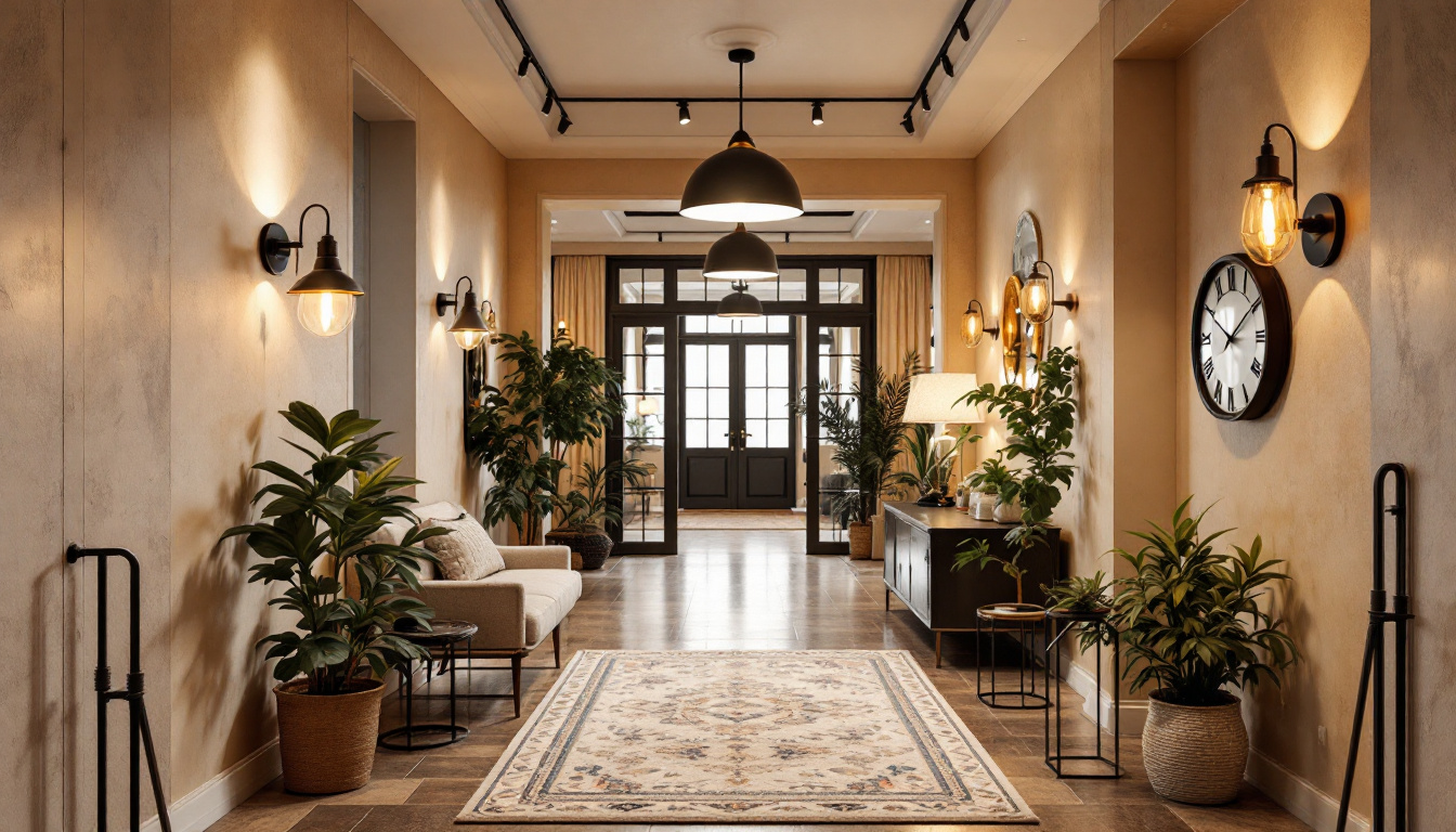 A photograph of a beautifully designed small hall featuring various stylish light fixtures