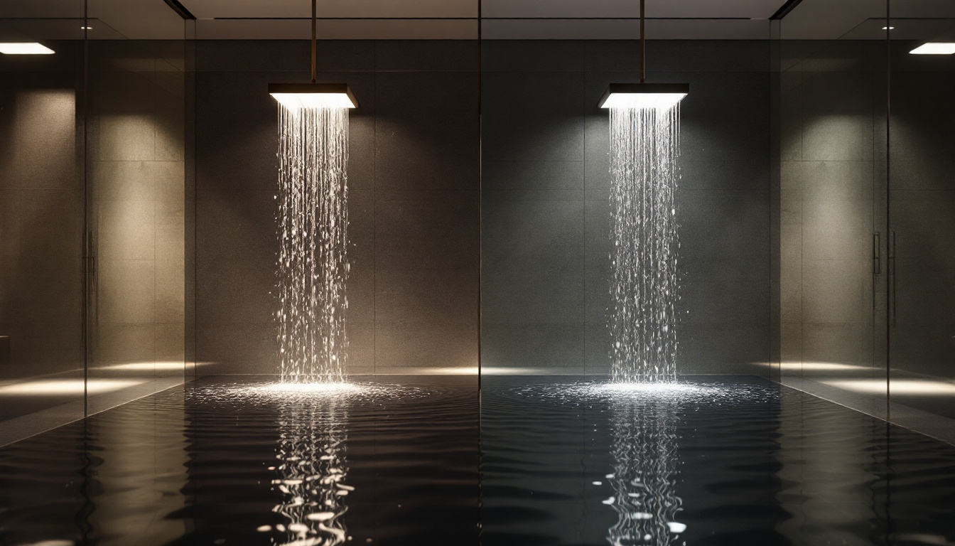 A photograph of a beautifully designed shower space featuring both 4-inch and 6-inch light fixtures