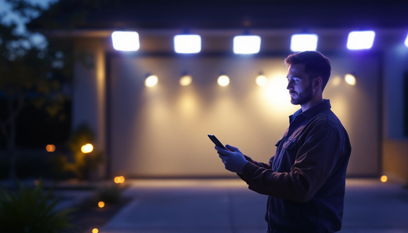 A photograph of a well-lit outdoor space showcasing various led floodlights in use