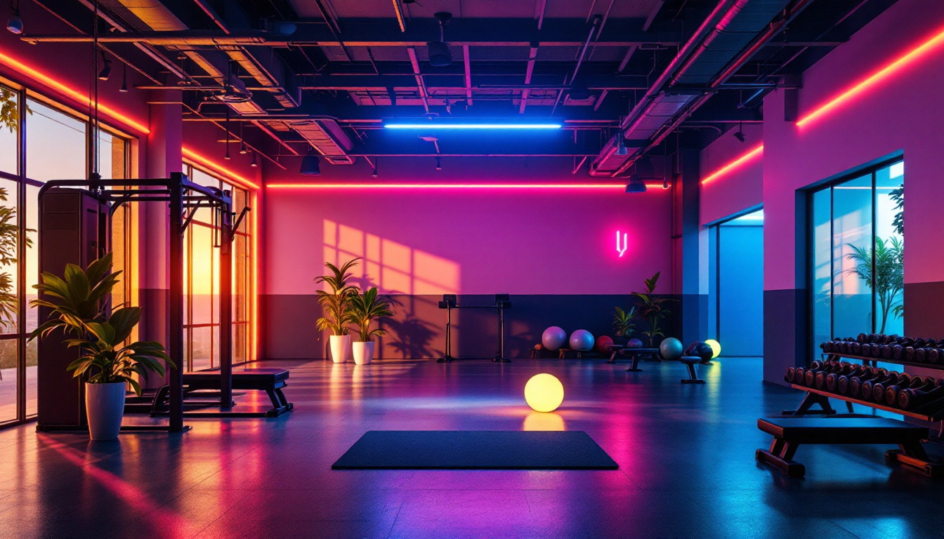 A photograph of a well-lit gym space featuring energy-efficient led lighting