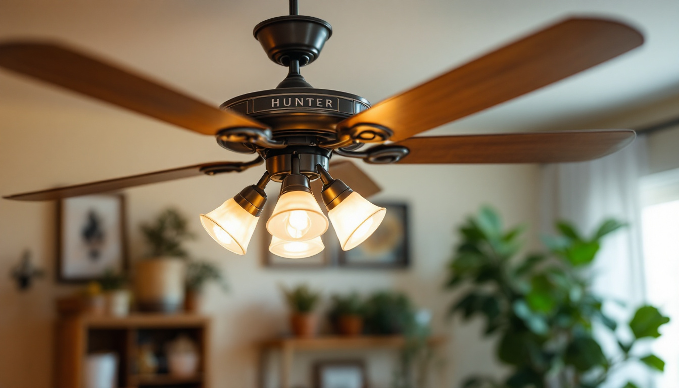 A photograph of a vintage hunter ceiling fan with distinctive