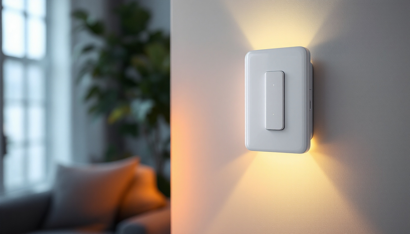A photograph of a modern light timer wall switch installed in a stylish home setting