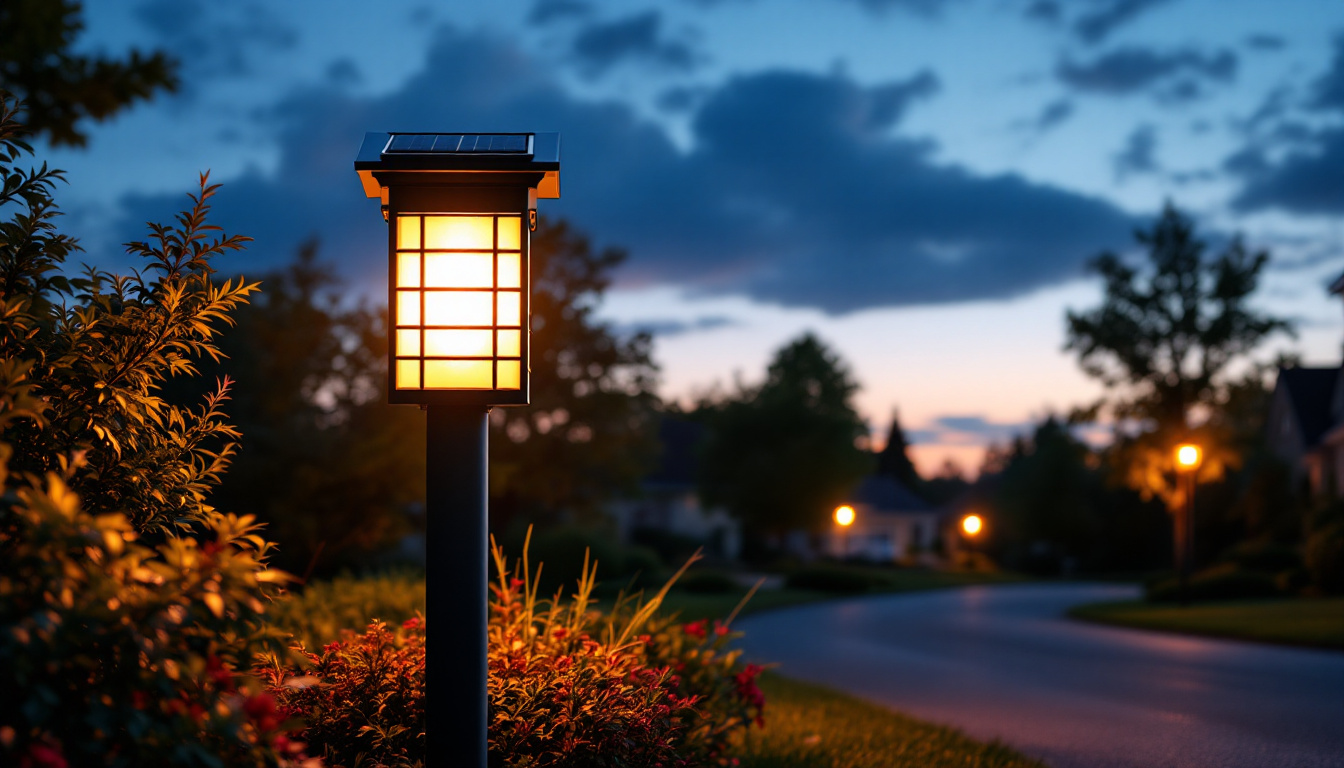 A photograph of a beautifully illuminated solar lighted mailbox post at dusk