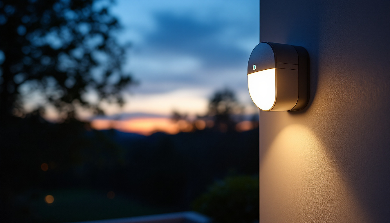 A photograph of a beautifully illuminated porch at dusk