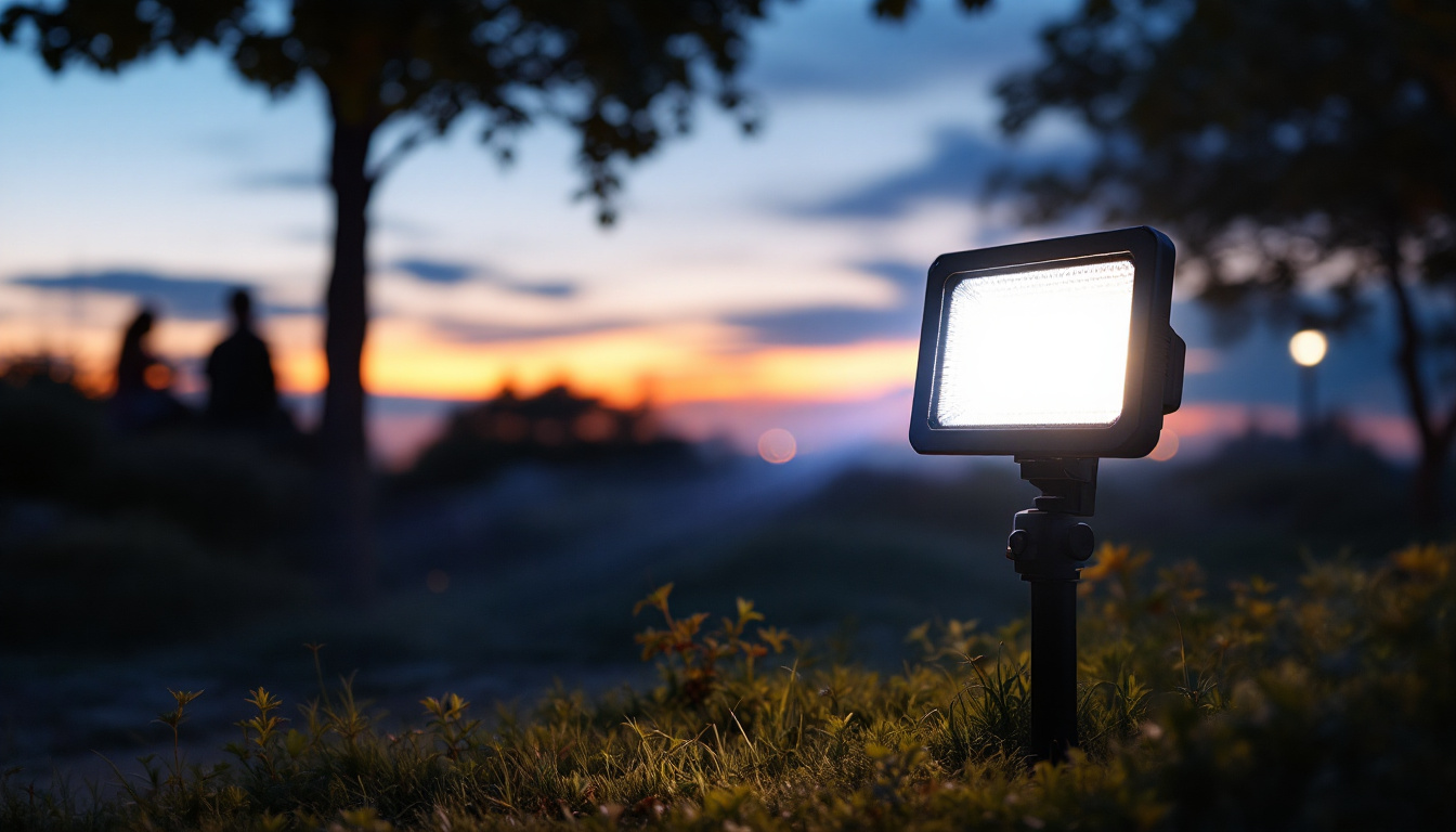 A photograph of a vibrant outdoor scene illuminated by a 100w led flood lamp