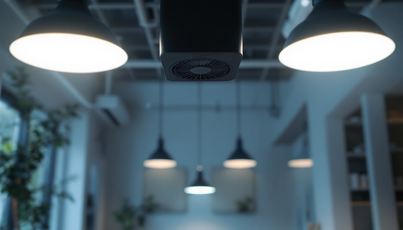 A photograph of a well-lit indoor space showcasing a maxfan installation