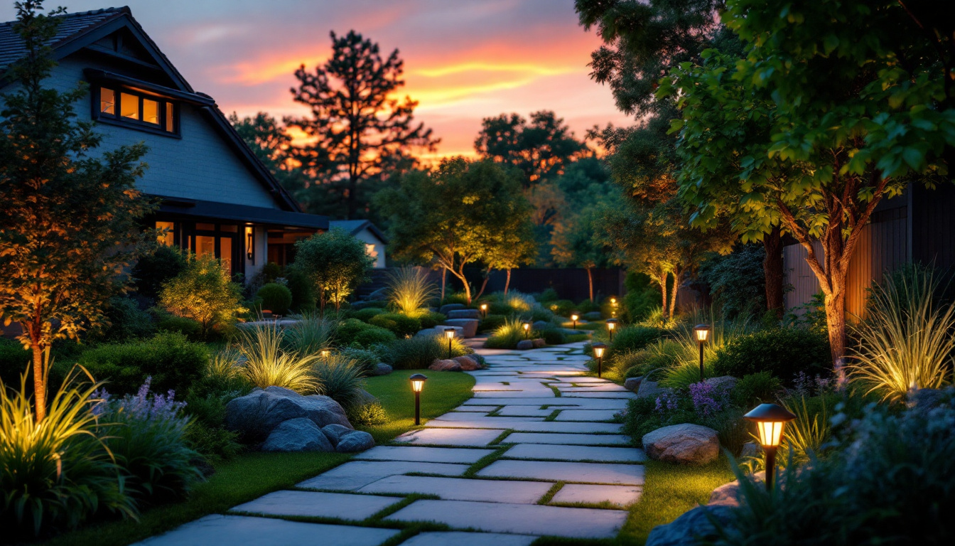 A photograph of a beautifully illuminated outdoor landscape at dusk