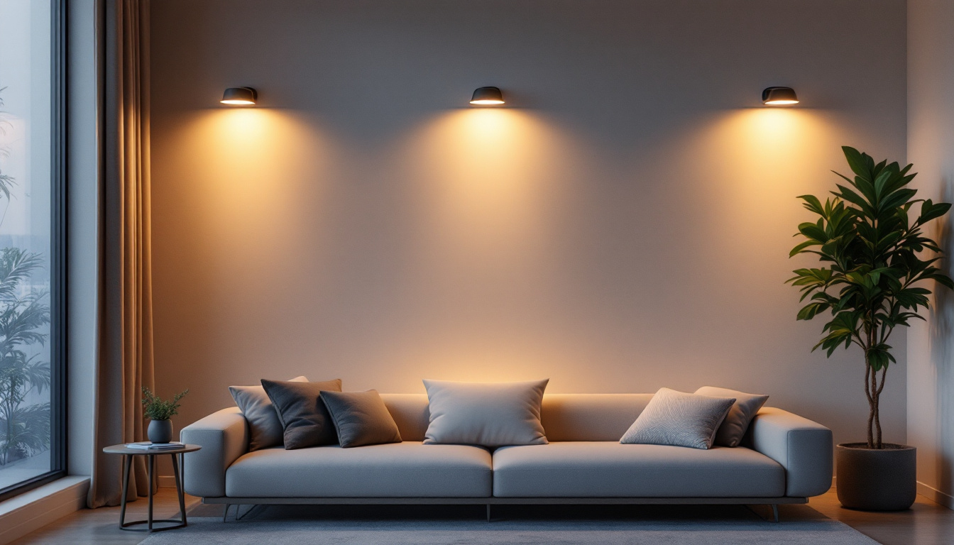 A photograph of a modern interior space showcasing wall-mounted led lights in various settings