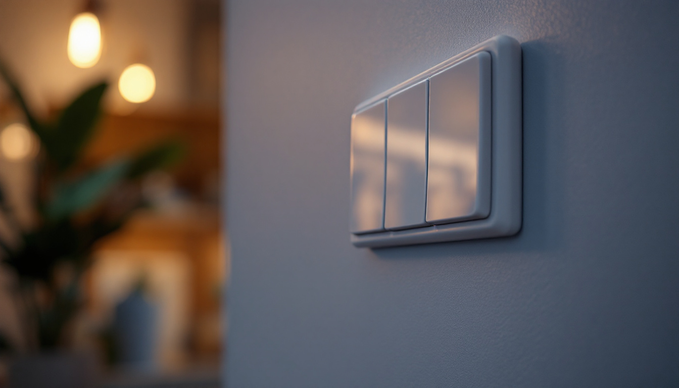 A photograph of a well-lit interior setting showcasing a stylish 3-way light switch installation