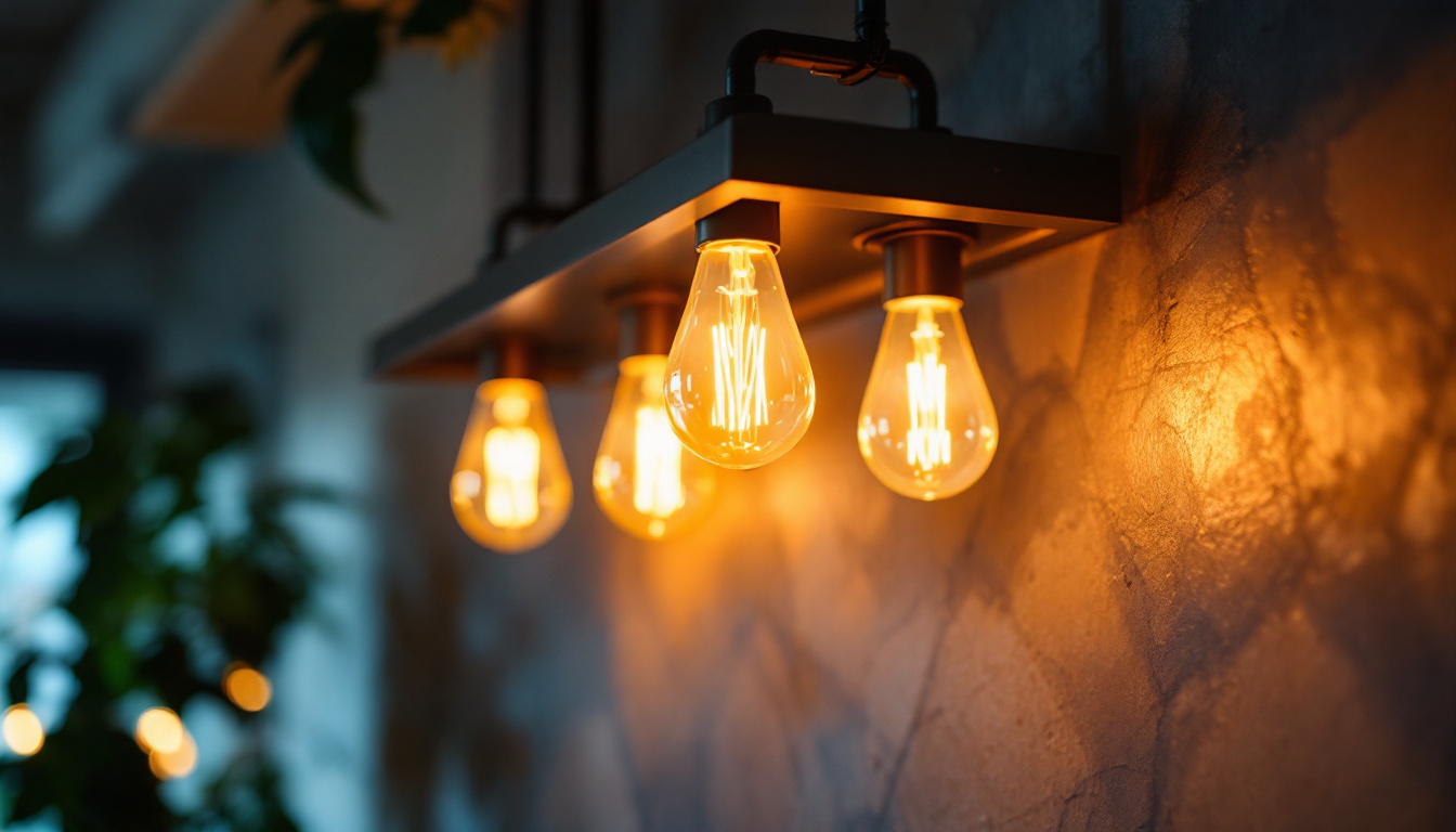 A photograph of a modern four-bulb fluorescent light fixture installed in a stylish