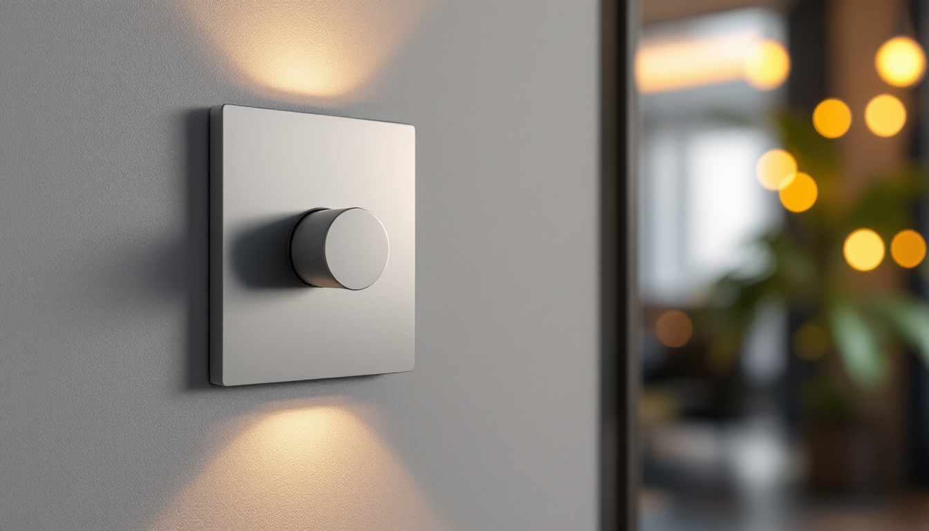 A photograph of a modern dimmer switch installed on a stylish wall