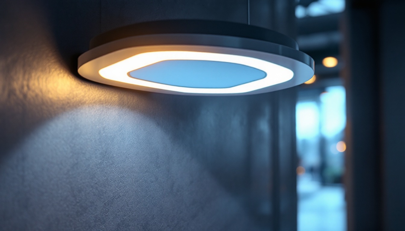 A photograph of a modern surface mount led fixture installed in a well-lit space