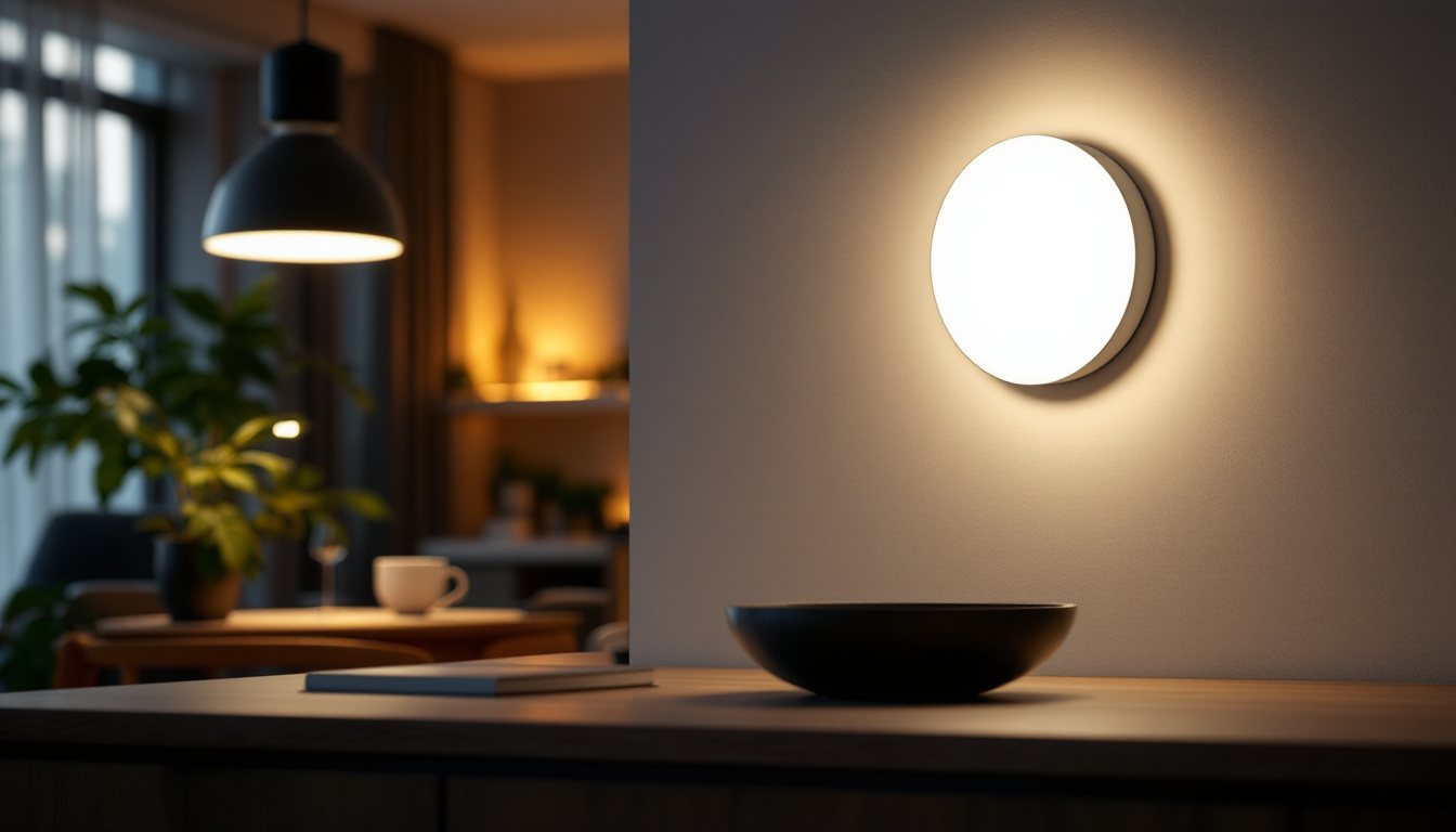 A photograph of a modern surface mount light fixture in a stylish interior setting