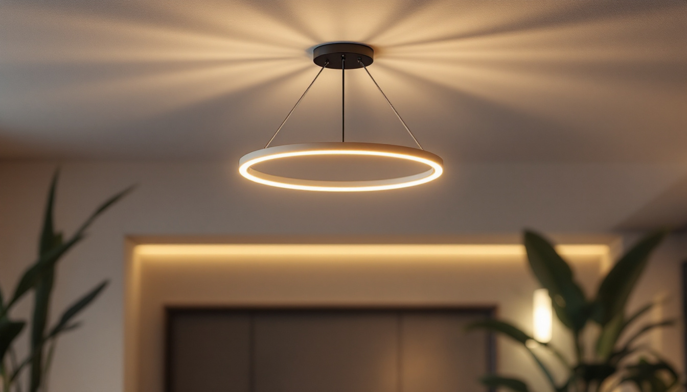 A photograph of a modern ceiling chain light fixture in a stylish interior setting