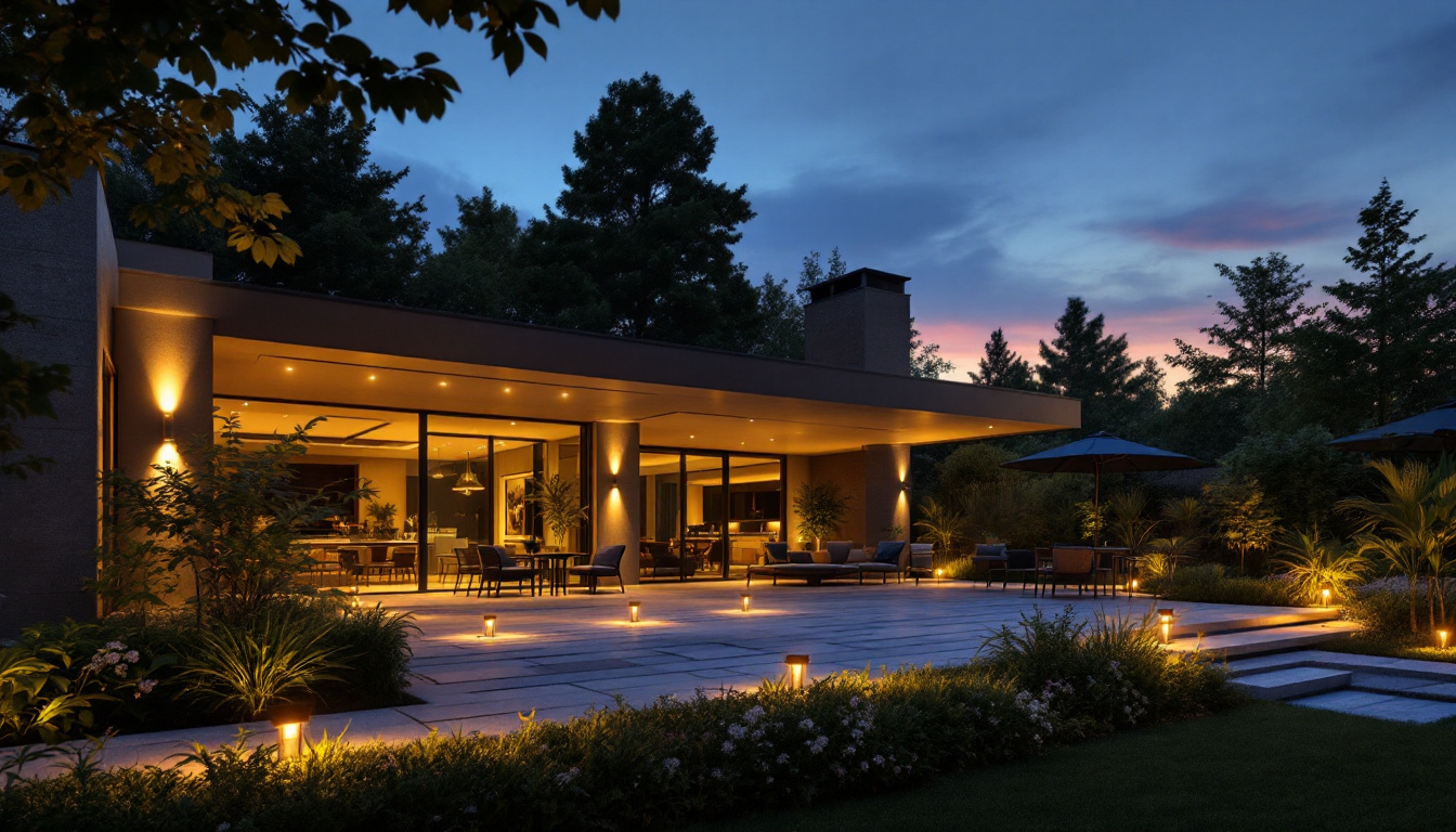 A photograph of a beautifully illuminated outdoor space at dusk