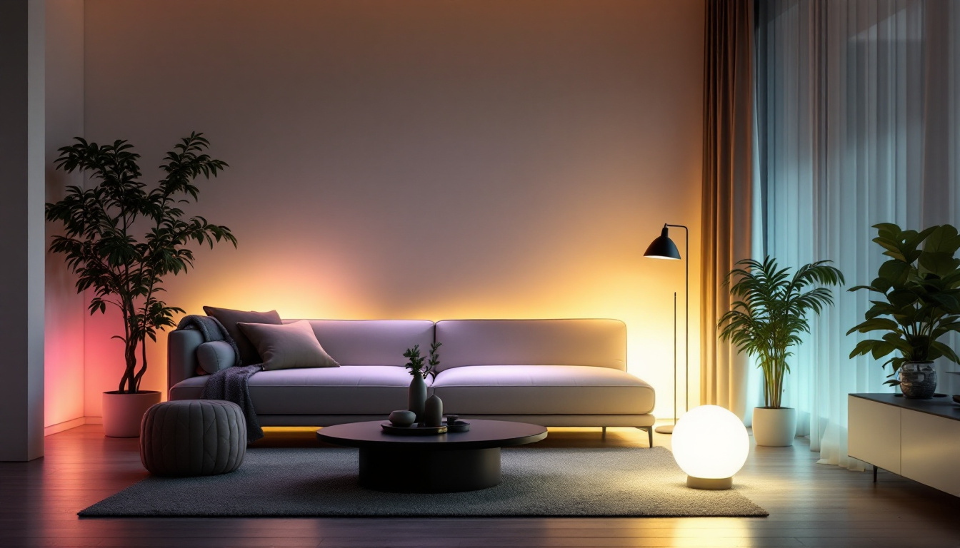 A photograph of a modern living room illuminated by stylish led lamps