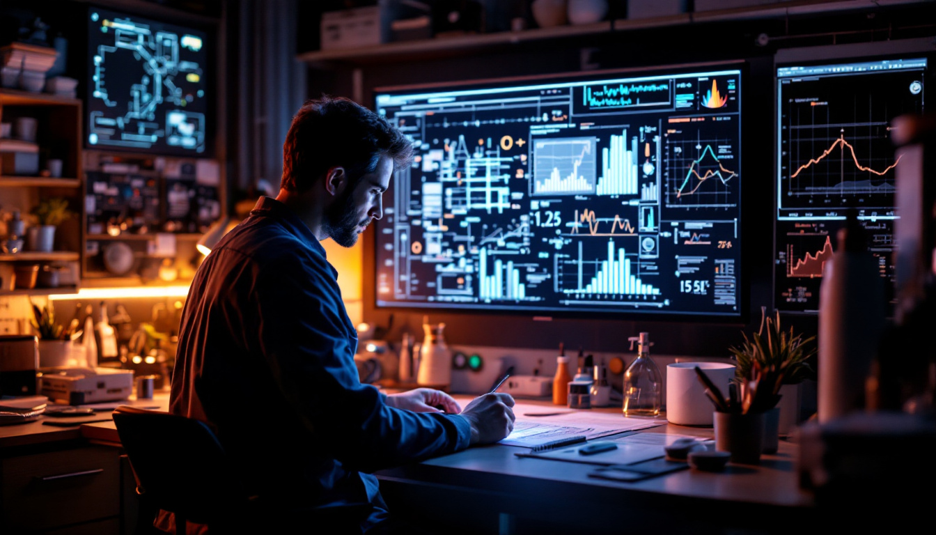 A photograph of an electrical engineer in a lab setting