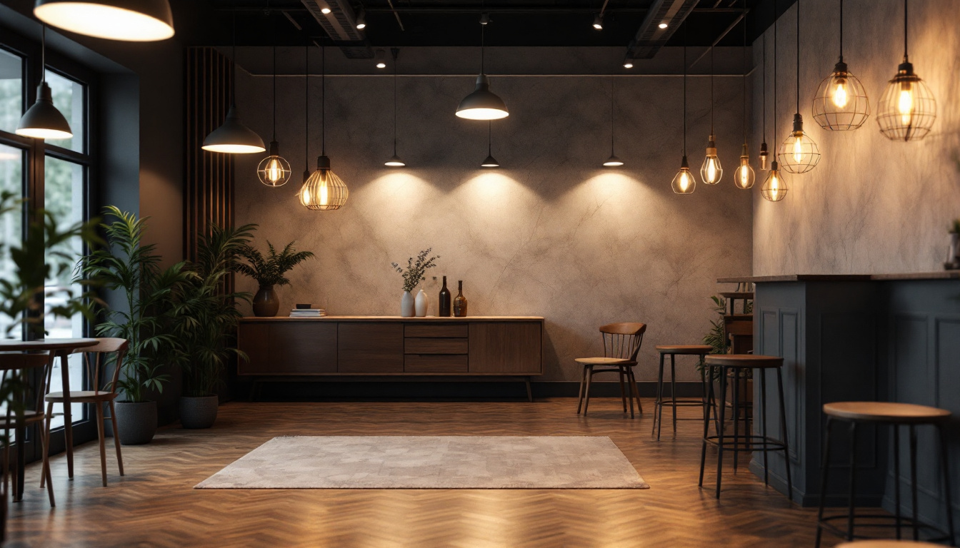 A photograph of a well-lit commercial space showcasing various types of lighting fixtures