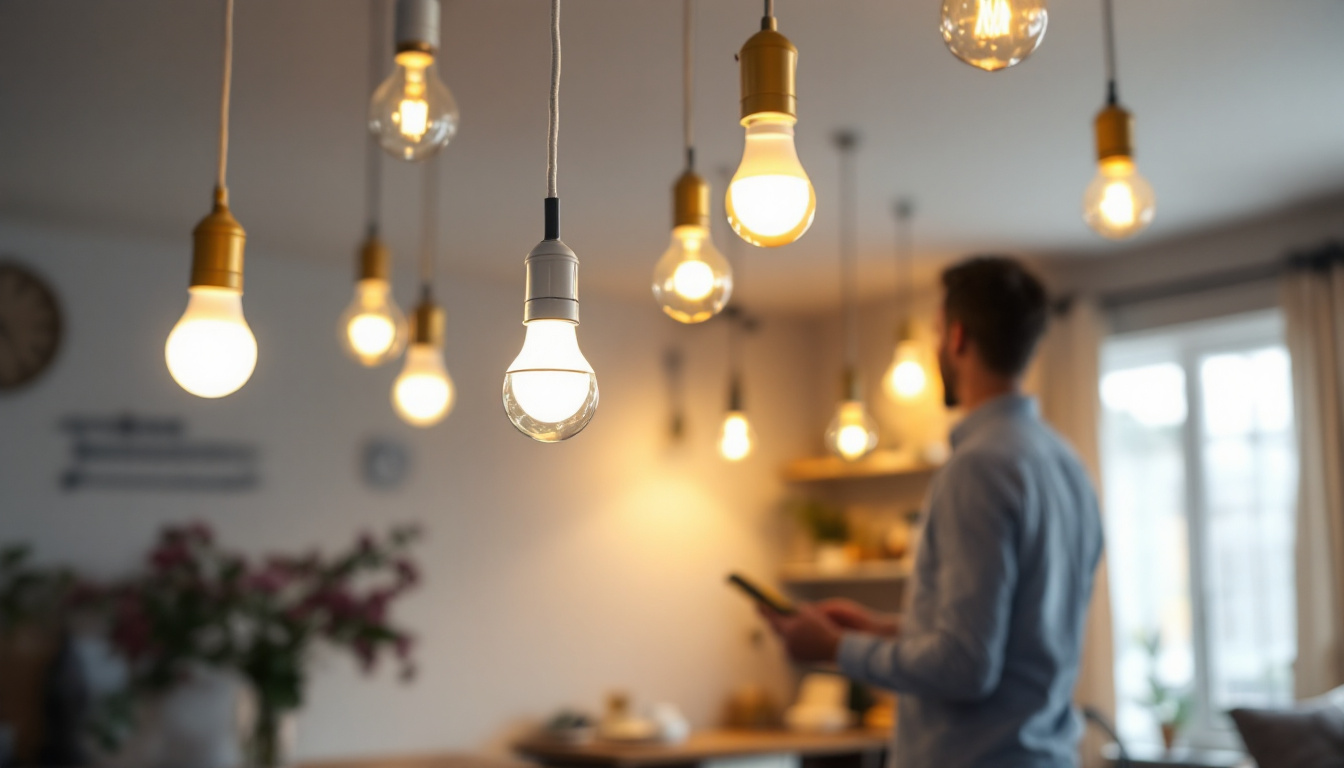 A photograph of a well-lit indoor space showcasing a variety of bright led light bulbs in use