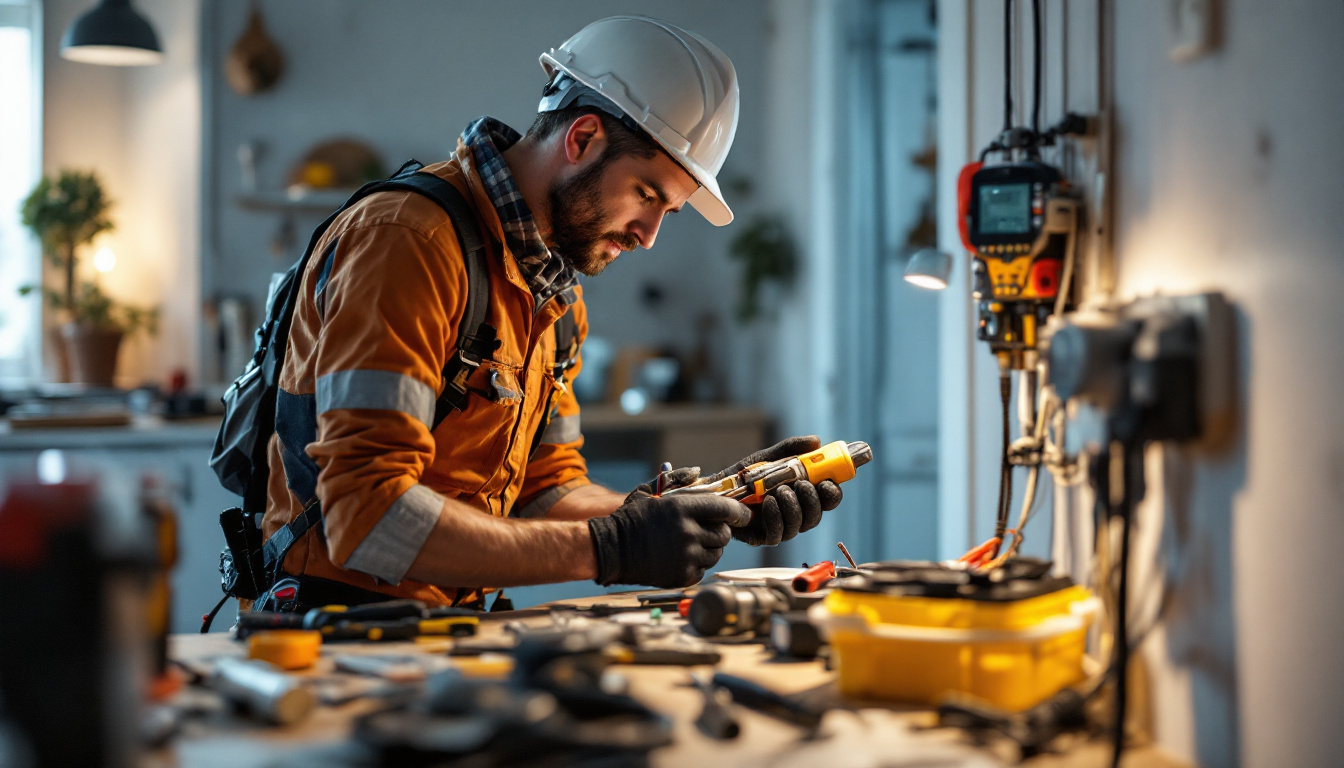 A photograph of a skilled electrician in action