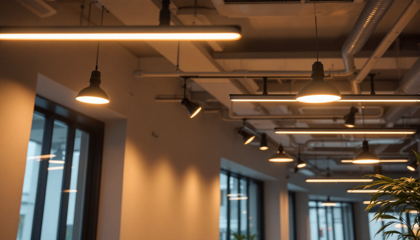 A photograph of a modern commercial space illuminated by sleek led ceiling lights