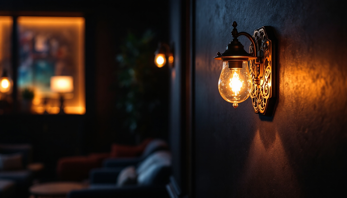 A photograph of a beautifully designed movie theater sconce illuminating a cozy