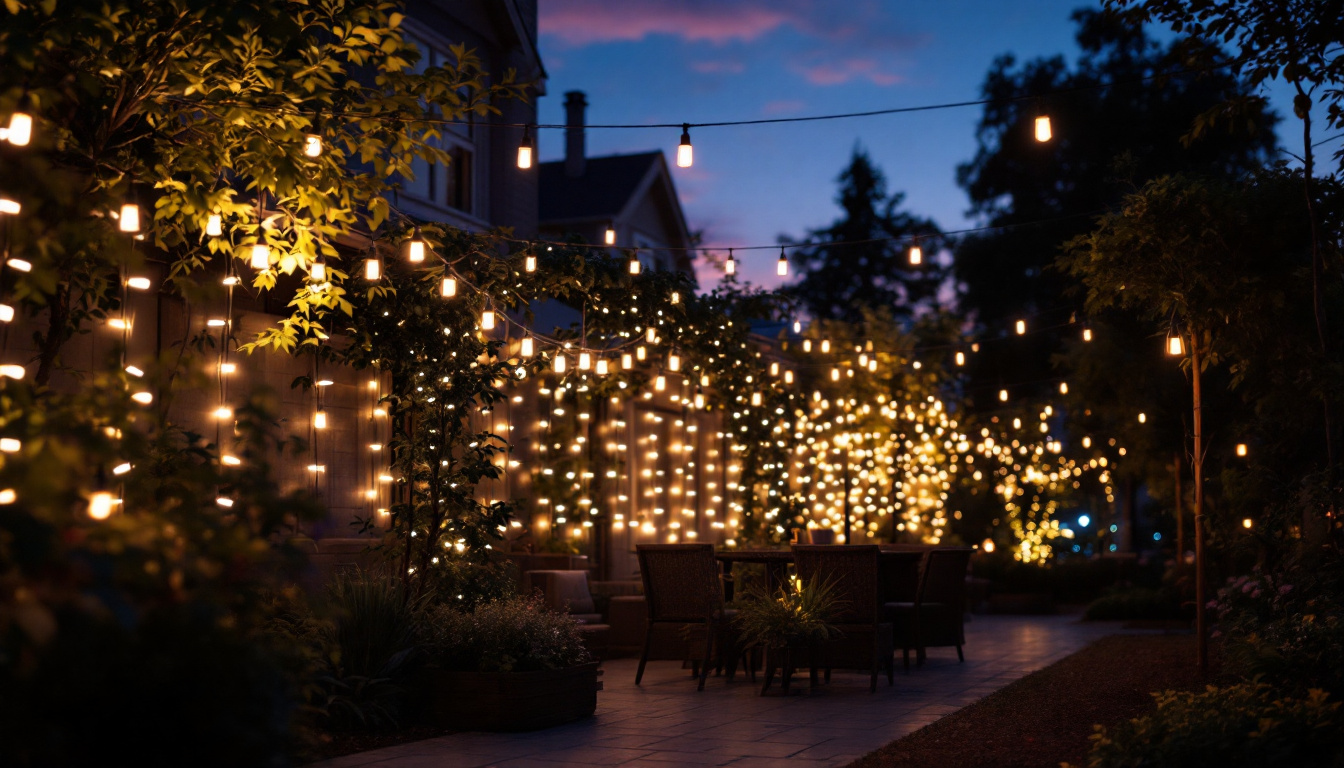 A photograph of capture a photograph of an outdoor setting illuminated by tube lights at dusk