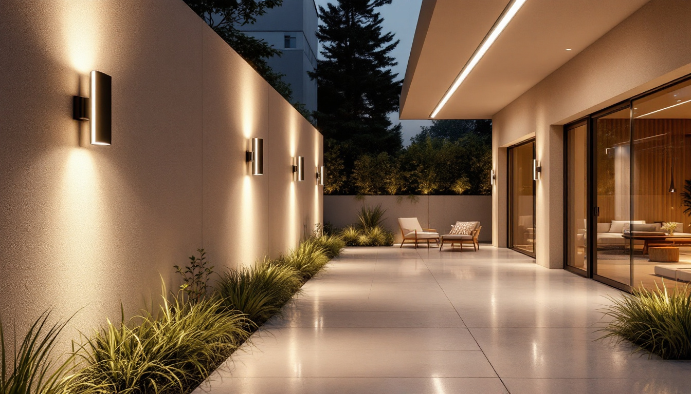 A photograph of a beautifully illuminated outdoor space featuring sleek linear lighting fixtures