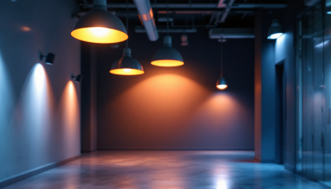A photograph of a well-lit commercial space showcasing various types of lighting fixtures in use