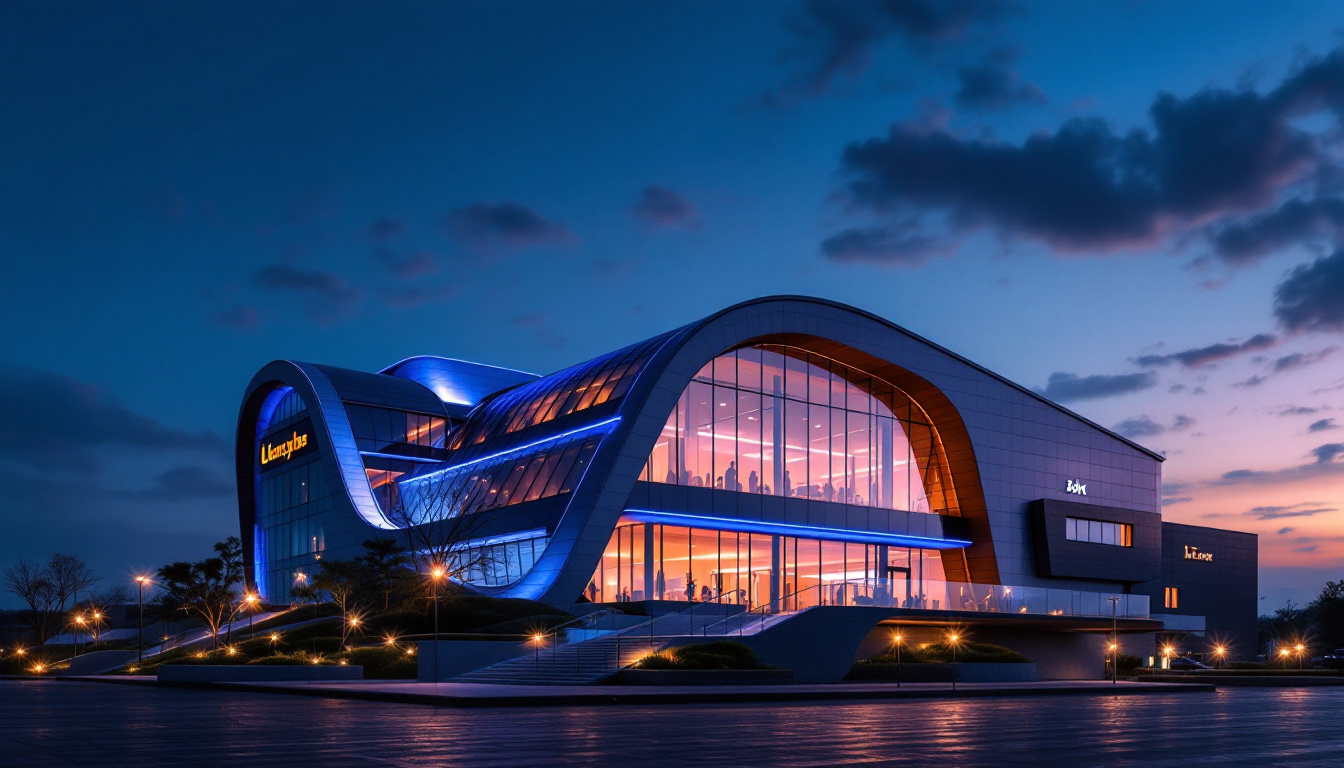 A photograph of a beautifully illuminated building at dusk
