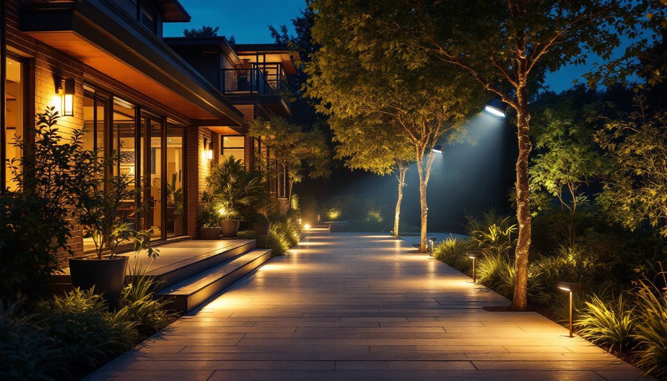 A photograph of a beautifully illuminated outdoor space featuring led floodlights in action