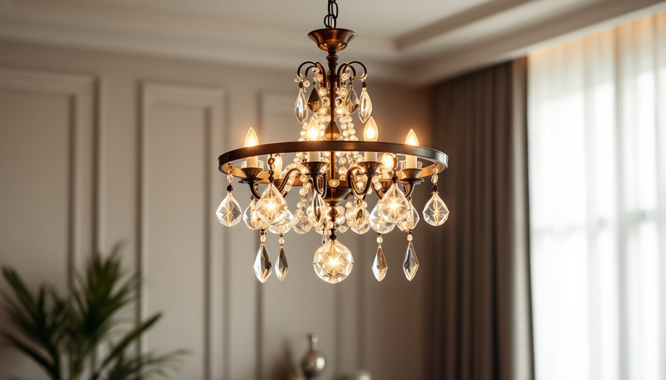 A photograph of a beautifully designed chandelier in a stylishly lit room