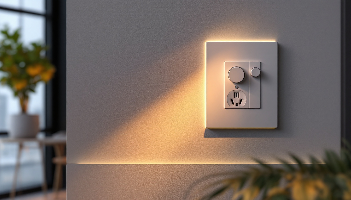 A photograph of a modern light switch and outlet in a stylish interior setting