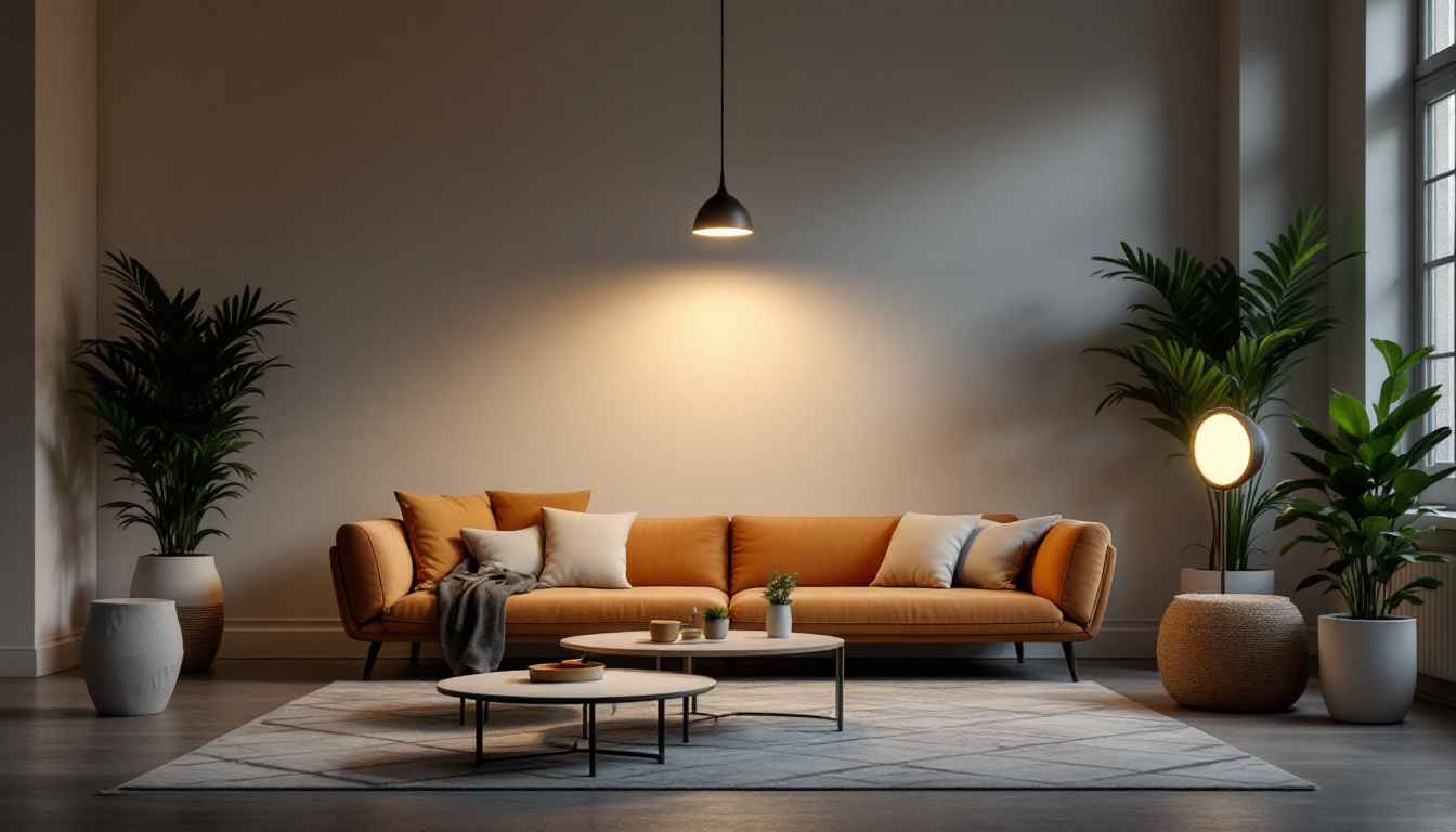 A photograph of a well-designed indoor space featuring various sensor lamps in action
