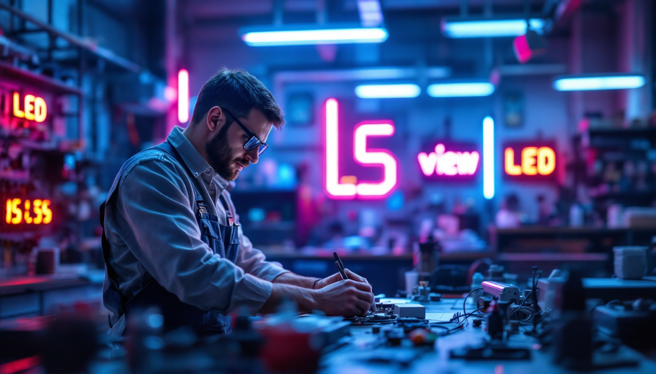 A photograph of a skilled electrical engineer working with led sign components